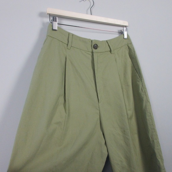 Uniqlo Pleated Cropped Pants High Waist Wide Leg Casual Green Linen Rayon 398 - Picture 7 of 13